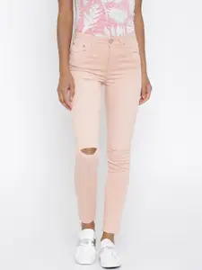 Aeropostale Women Peach-Coloured Slash Knee Stretchable Jeans