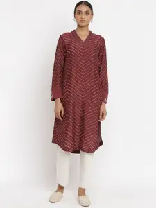 W The Folksong Collection Women Red Geometric Thread Work Kurta