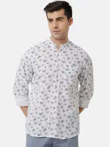 CAVALLO by Linen Club Men White Floral Printed Linen Cotton Casual Shirt