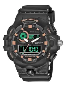 Shocknshop Men Black Dial & Black Straps Analogue and Digital Multi Function Watch Watch01Copper