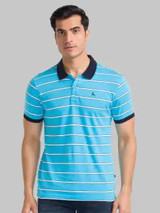 Parx Men Blue Striped Polo Collar T-shirt