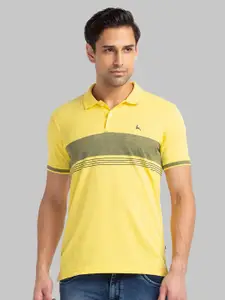 Parx Men Yellow Striped Polo Collar Applique T-shirt