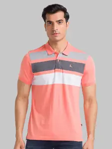 Parx Men Orange Striped Polo Collar T-shirt