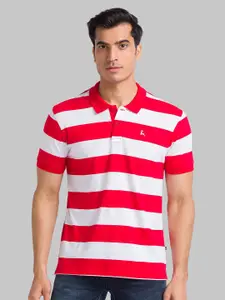 Parx Men Red Striped Polo Collar Applique T-shirt