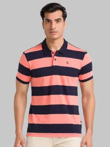 Parx Men Orange Striped Polo Collar T-shirt