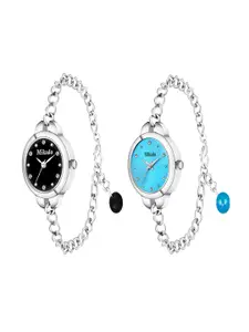 Mikado Women Set Of 2 Black & Blue Dial & Stainless Steel Straps Analogue Watch-TwoFish7