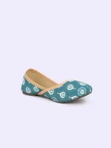 BownBee Girls Blue Printed Leather Ethnic Flats