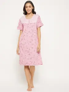 Camey Women Pink Floral Printed Nightdress