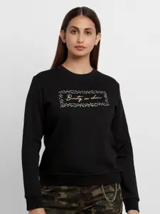Status Quo Women Black Printed Sweatshirt