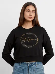 Status Quo Women Black Printed Sweatshirt