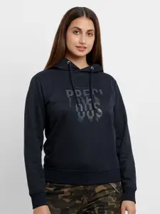 Status Quo Women Navy Blue Printed Sweatshirt