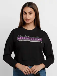 Status Quo Women Black Printed Sweatshirt