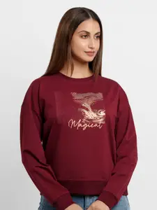 Status Quo Women Maroon Printed Sweatshirt