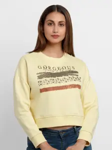 Status Quo Women Yellow Printed Sweatshirt