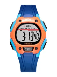 V2A Boys Orange Embellished Dial & Blue Bracelet Style Straps Digital Multi Function Watch DK8557-Blue