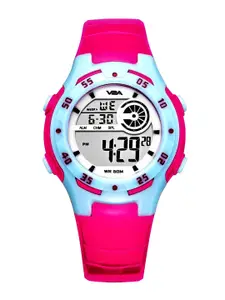 V2A Girls Blue Printed Dial & Pink Straps Digital Multi Function Watch DK201-Pink