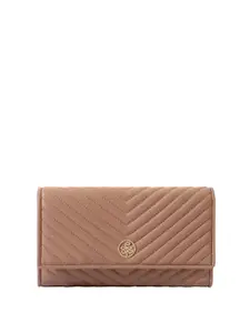 Eske Women Brown Leather Fold Quilted Wallet