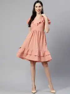 plusS Women Peach-Coloured Solid A-Line Dress