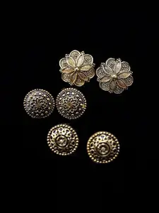 PANASH Set Of 3 Gold-Toned Circular Studs Earrings