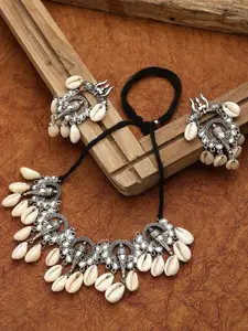 CARDINAL Women Oxidised Silver-Toned Ganesh Choker Necklace Jewellery Set