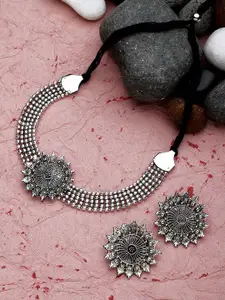 CARDINAL Silver-Toned Black Oxidized Choker Necklace Set