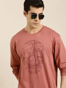 Difference of Opinion Men Pink Printed Pure Cotton Oversized T-shirt