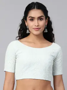 flaher Women Blue Embroidered Georgette Readymade Padded Blouse