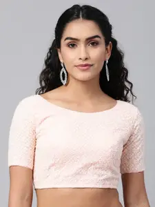 flaher Women Pink Embroidered Georgette Readymade Padded Blouse