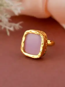 DASTOOR Gold-Plated Pink Kundan-Studded Finger Ring