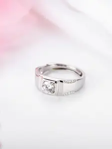 Zavya Men 925 Sterling Silver Rhodium Plated CZ Studded Adjustable Finger Ring