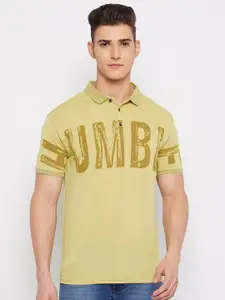 Duke Men Green Typography Printed Polo Collar Slim Fit T-shirt