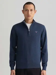 GANT Men Blue Solid Regular Fit Sweater