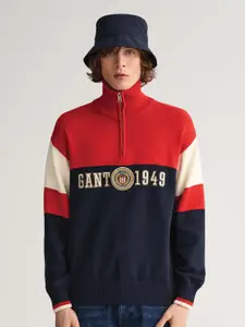 GANT Men Navy Blue & Red Colourblocked Pullover