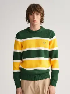 GANT Men Green & Yellow Colourblocked Pullover Sweater
