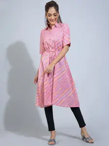 POONAM DESIGNER Women Pink Lehariya Print Shirt Style Kurta