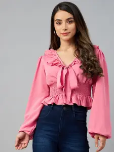 plusS Pink Solid Smocked Top