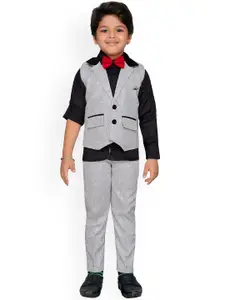 Aj DEZInES Boys 3-Piece Black & Grey Solid Shirt With Trousers & Waistcoat