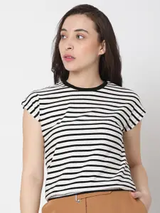 Vero Moda Women White Striped Extended Sleeves T-shirt