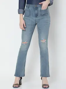Vero Moda Women Blue High-Rise Mildly Distressed Light Fade Stretchable Jeans