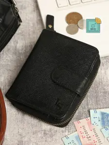 LOUIS STITCH Men Black Leather Two Fold Wallet With RFID