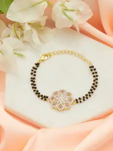 Voylla Women Gold-Toned & Black Brass American Diamond Gold-Plated Charm Bracelet