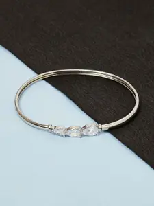 Voylla Women Silver-Toned & White Brass Rhodium-Plated Cuff Bracelet