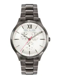 Ted Baker Men White Dial & Grey Stainless Steel Bracelet Style Straps Analogue Watch