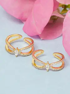 Voylla Gold-Plated & White Stone-Studded Toe Rings