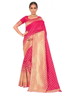 SARIYA Pink & Gold-Toned Banarasi Ethnic Printed Zari Silk Blend Saree