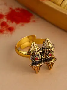 Voylla Gold-Plated Tribal Motifs Adjustable Finger Ring