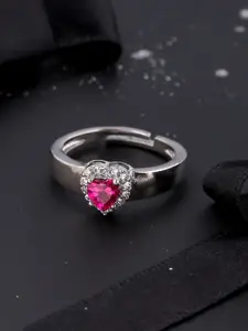 Voylla Silver-Plated Pink & White CZ Studded Finger Ring
