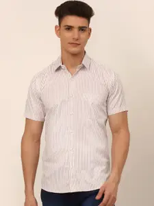 JAINISH Men White Classic Striped Casual Shirt