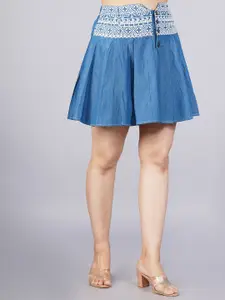 SUMAVI-FASHION Women Blue Embellished Flared Mini Skirts