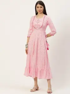 YELLOW CLOUD Pink Ethnic Motifs Printed Pure Cotton Anarkali Ethnic Dress
